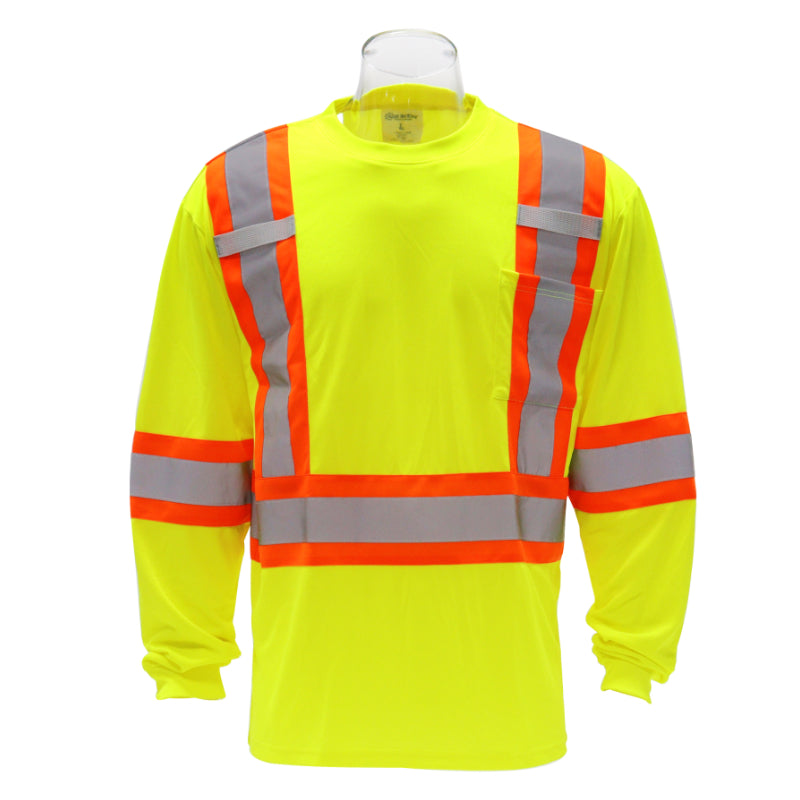 High Visibility Safety Long Sleeve T-Shirt with Front Pocket – Reflective Workwear for Maximum Safety