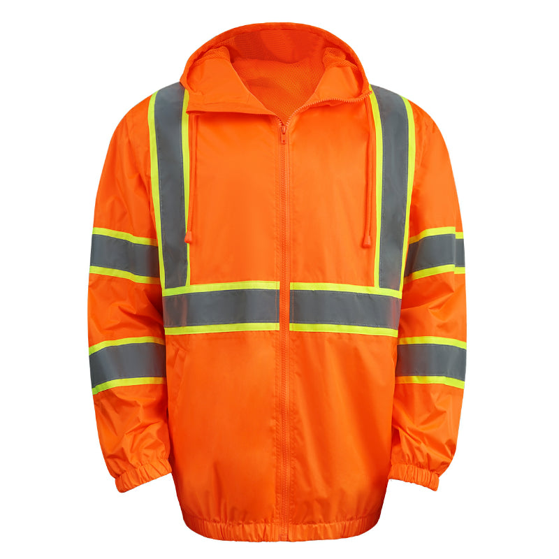 Hi-Vis Class 3 Zip-Up Windbreaker with Reflective Strips