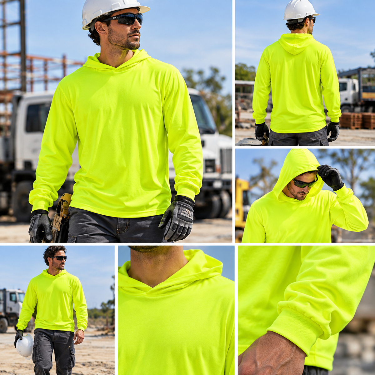 Hooded Long Sleeve Hi Vis Shirt – Lightweight Mesh Polyester