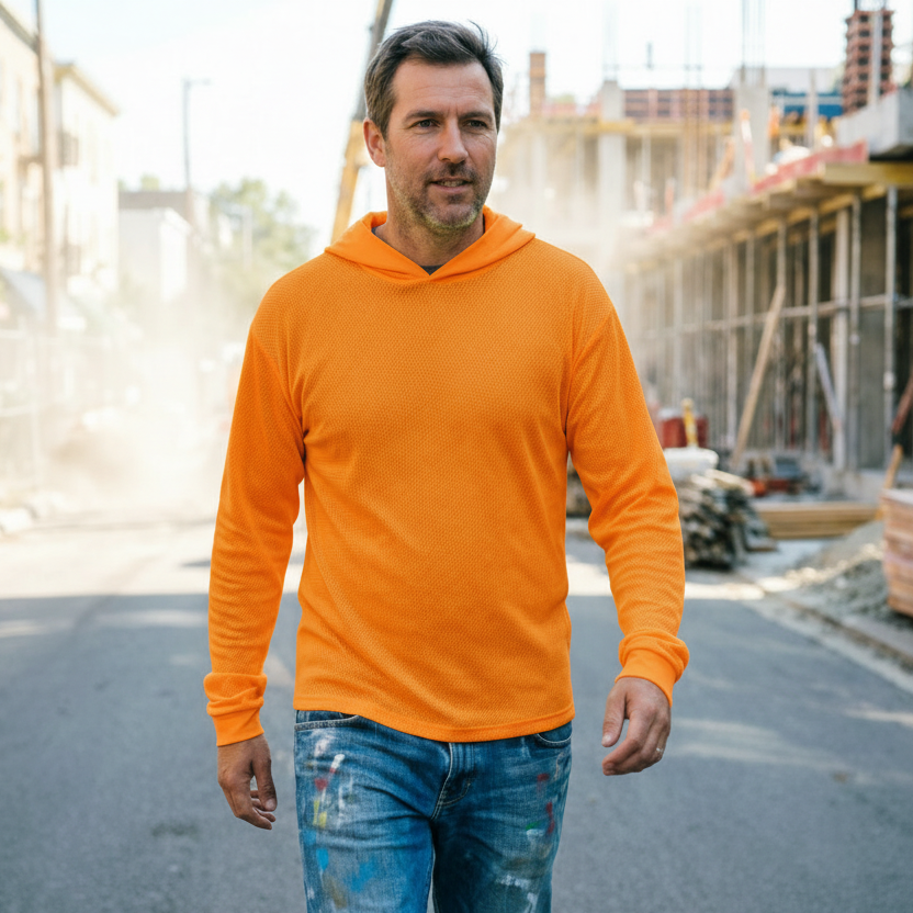 Hooded Long Sleeve Hi Vis Shirt – Lightweight Mesh Polyester