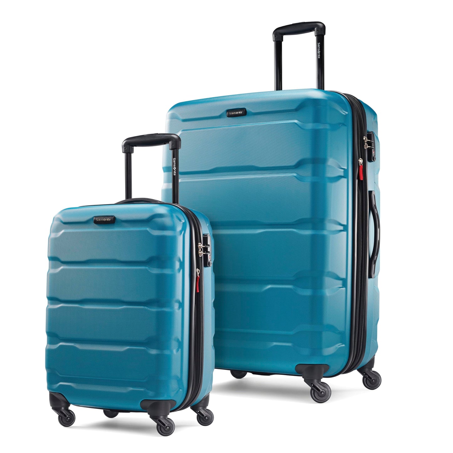 Samsonite Omni PC Hardside Expandable Luggage with Spinner Wheels, Caribbean Blue, Checked-Large 28-Inch