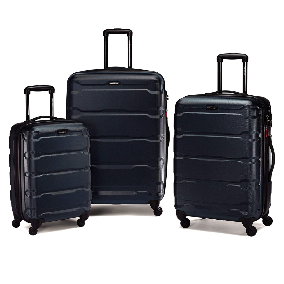 Samsonite Omni PC Hardside Expandable Luggage with Spinner Wheels, Caribbean Blue, Checked-Large 28-Inch