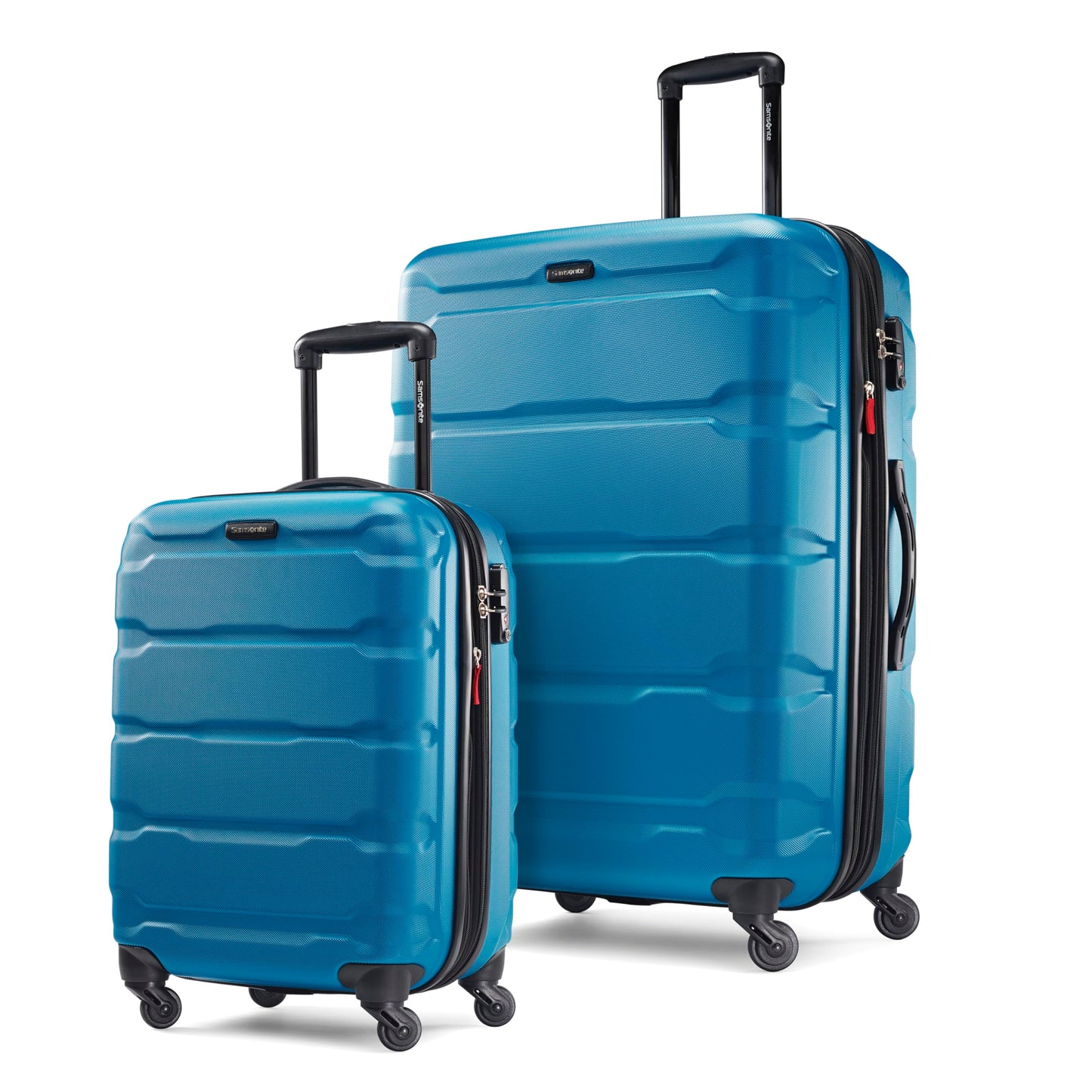 Samsonite Omni PC Hardside Expandable Luggage with Spinner Wheels, Caribbean Blue, Checked-Large 28-Inch