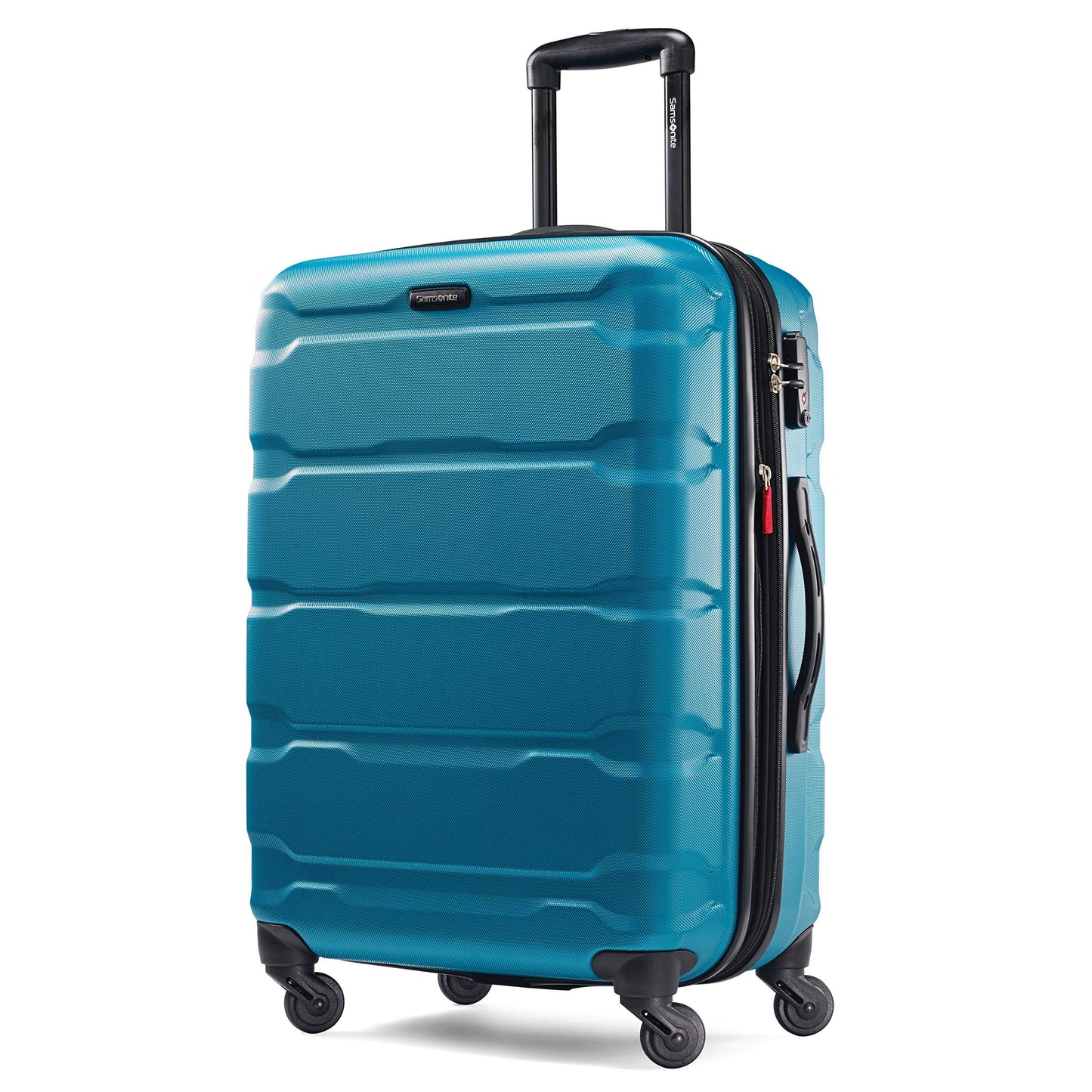 Samsonite Omni PC Hardside Expandable Luggage with Spinner Wheels, Caribbean Blue, Checked-Large 28-Inch