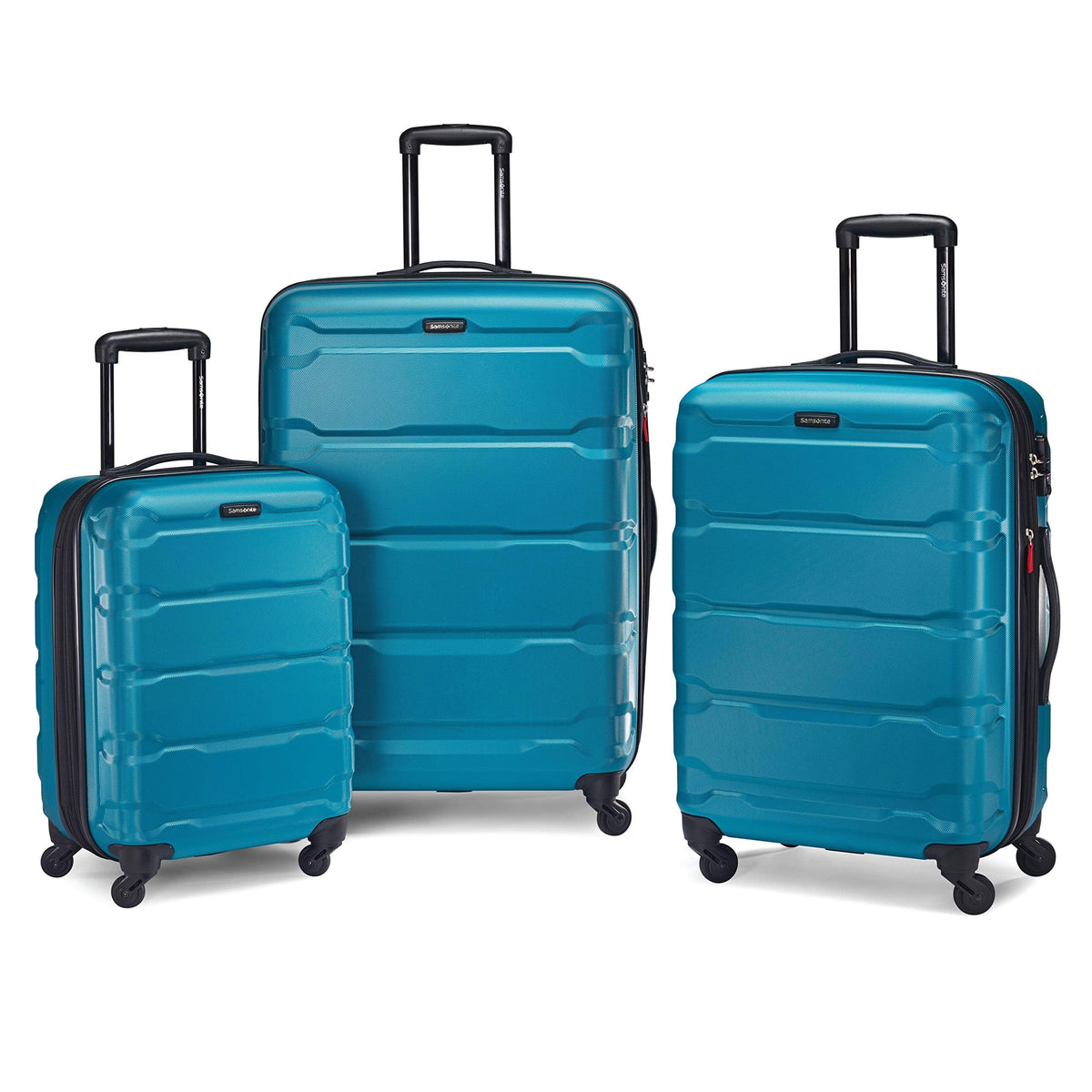 Samsonite Omni PC Hardside Expandable Luggage with Spinner Wheels, Caribbean Blue, Checked-Large 28-Inch