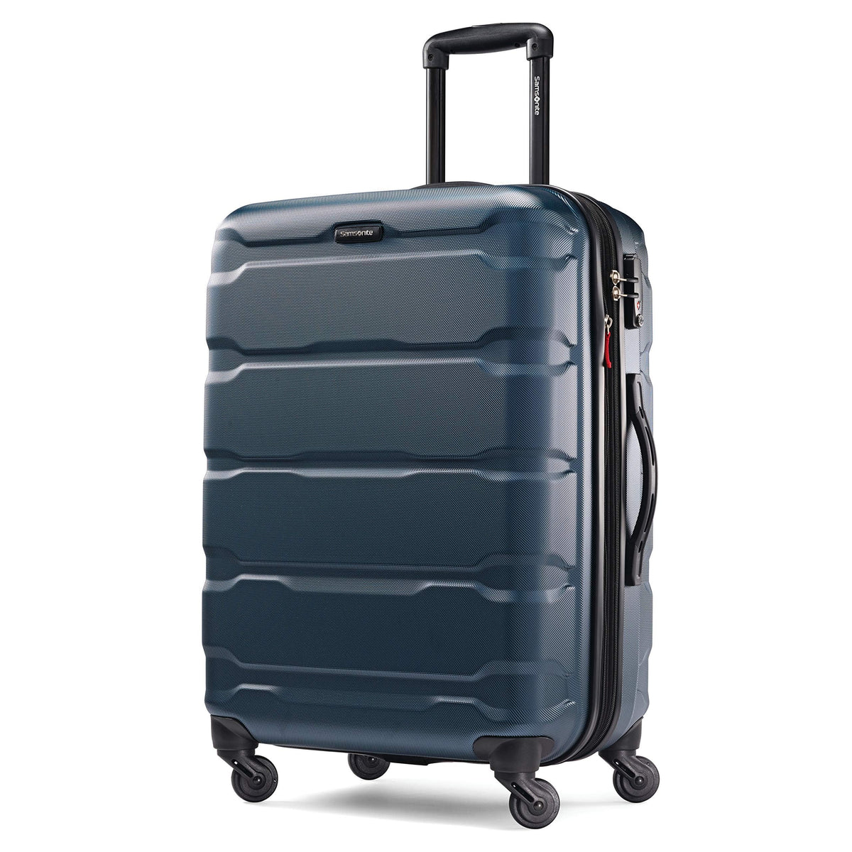 Samsonite Omni PC Hardside Expandable Luggage with Spinner Wheels, Caribbean Blue, Checked-Large 28-Inch