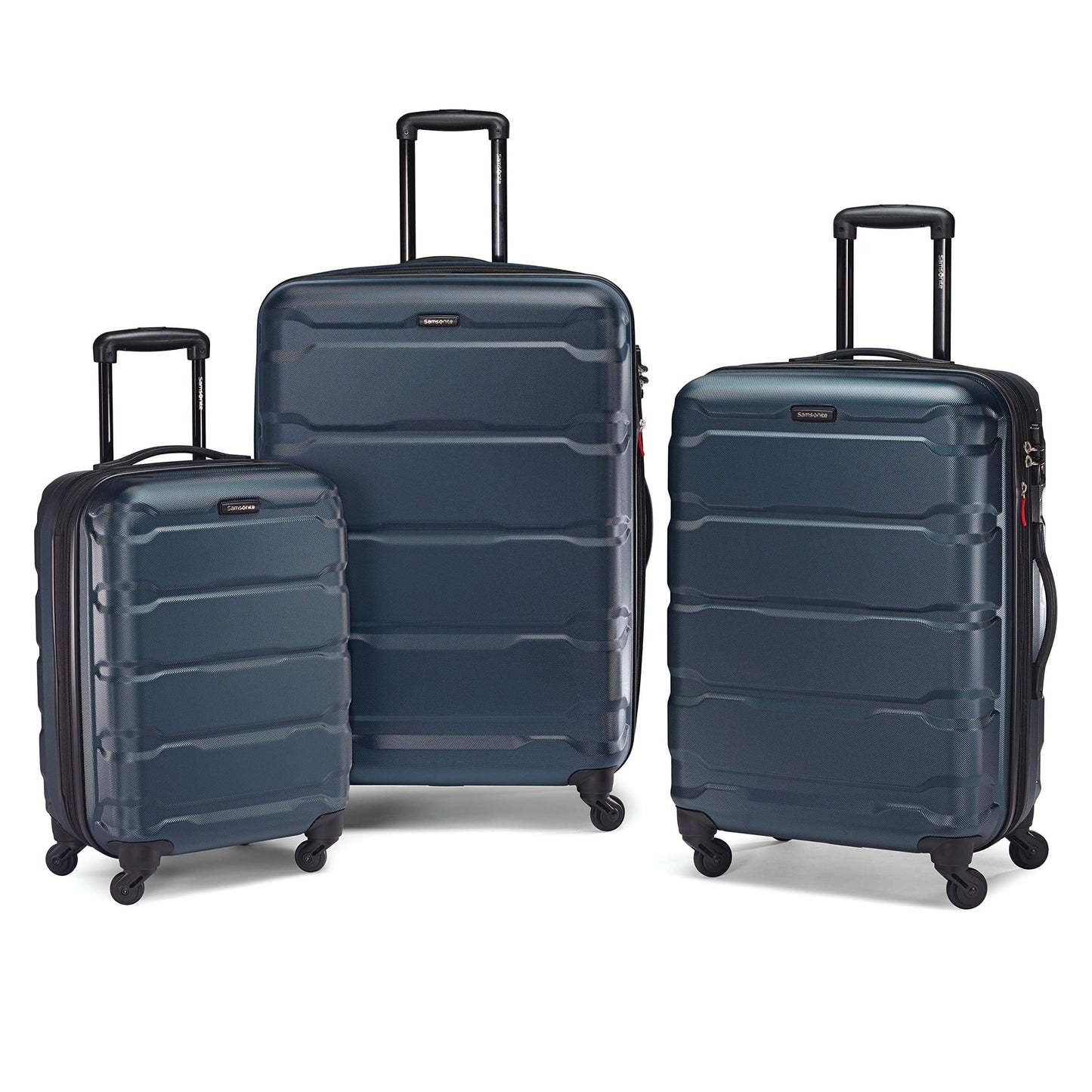 Samsonite Omni PC Hardside Expandable Luggage with Spinner Wheels, Caribbean Blue, Checked-Large 28-Inch