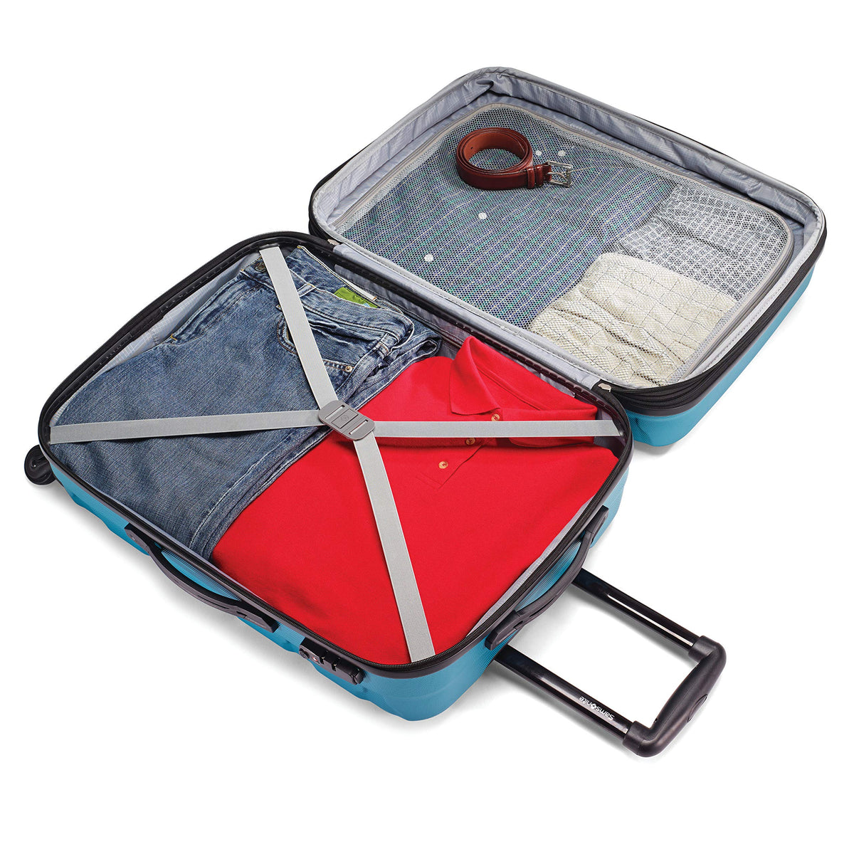 Samsonite Omni PC Hardside Expandable Luggage with Spinner Wheels, Caribbean Blue, Checked-Large 28-Inch
