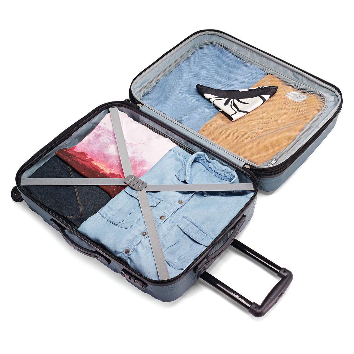 Samsonite Omni PC Hardside Expandable Luggage with Spinner Wheels, Caribbean Blue, Checked-Large 28-Inch