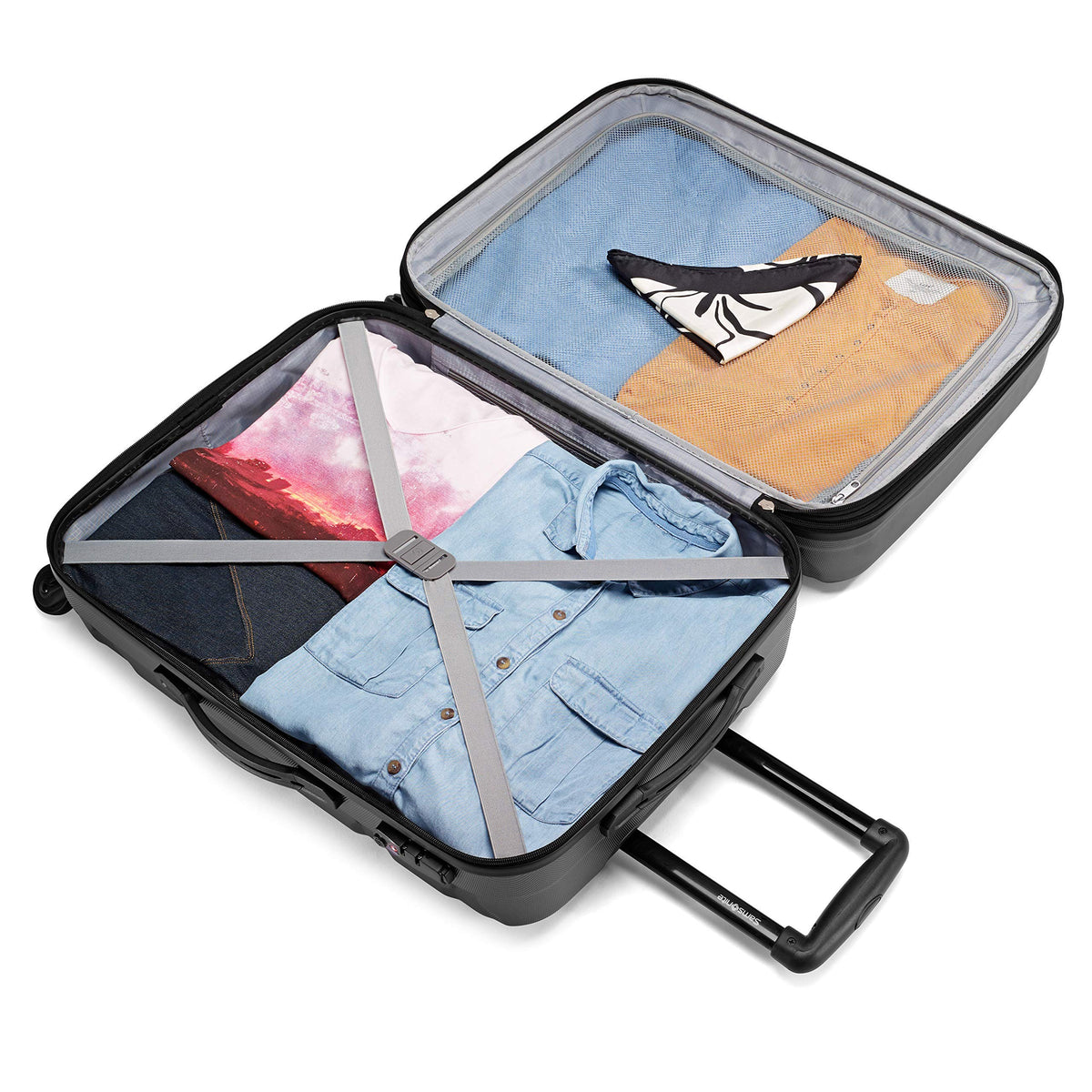 Samsonite Omni PC Hardside Expandable Luggage with Spinner Wheels, Caribbean Blue, Checked-Large 28-Inch