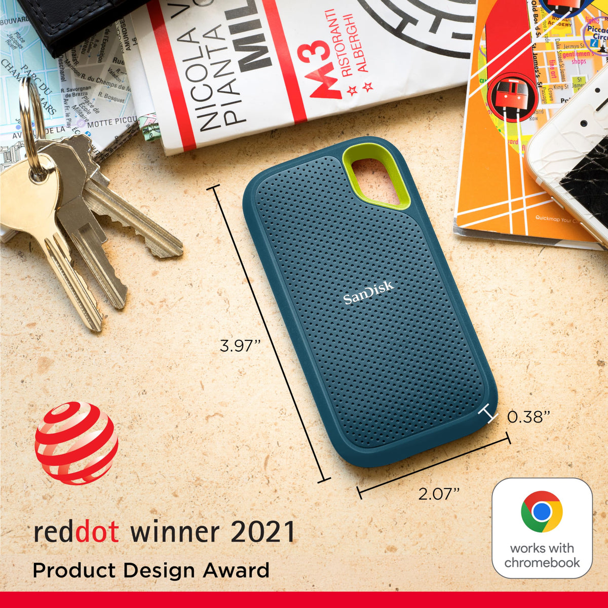 SANDISK 2TB Extreme Portable SSD (Old Model) - Up to 1050MB/s, USB-C, USB 3.2 Gen 2, IP65 Water and Dust Resistance, Updated Firmware - External Solid State Drive - SDSSDE61-2T00-G25
