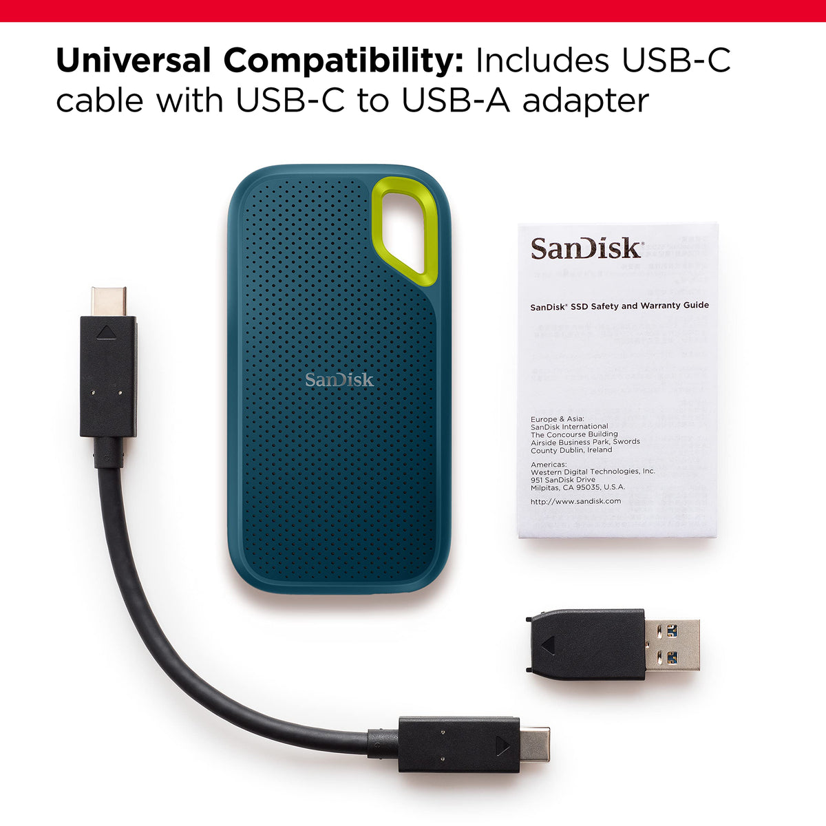 SANDISK 2TB Extreme Portable SSD (Old Model) - Up to 1050MB/s, USB-C, USB 3.2 Gen 2, IP65 Water and Dust Resistance, Updated Firmware - External Solid State Drive - SDSSDE61-2T00-G25