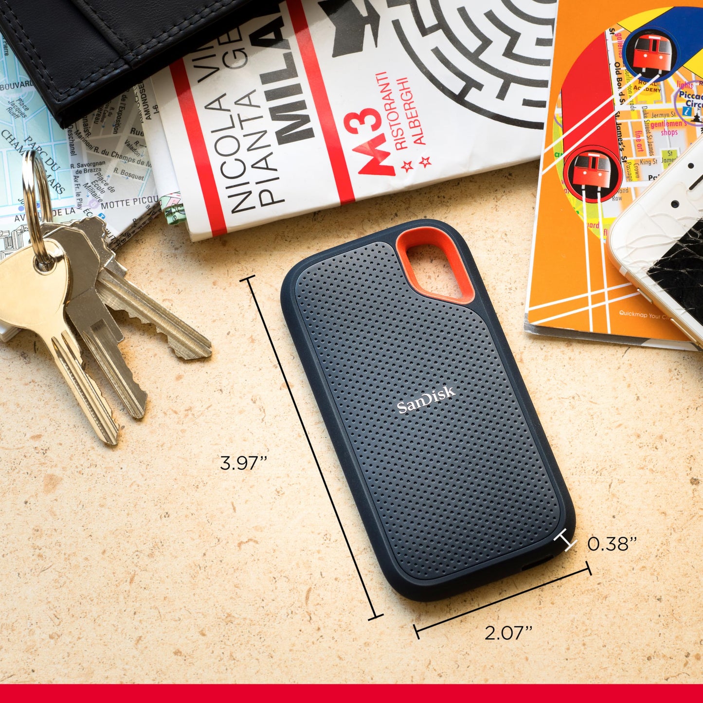 SANDISK 2TB Extreme Portable SSD (Old Model) - Up to 1050MB/s, USB-C, USB 3.2 Gen 2, IP65 Water and Dust Resistance, Updated Firmware - External Solid State Drive - SDSSDE61-2T00-G25