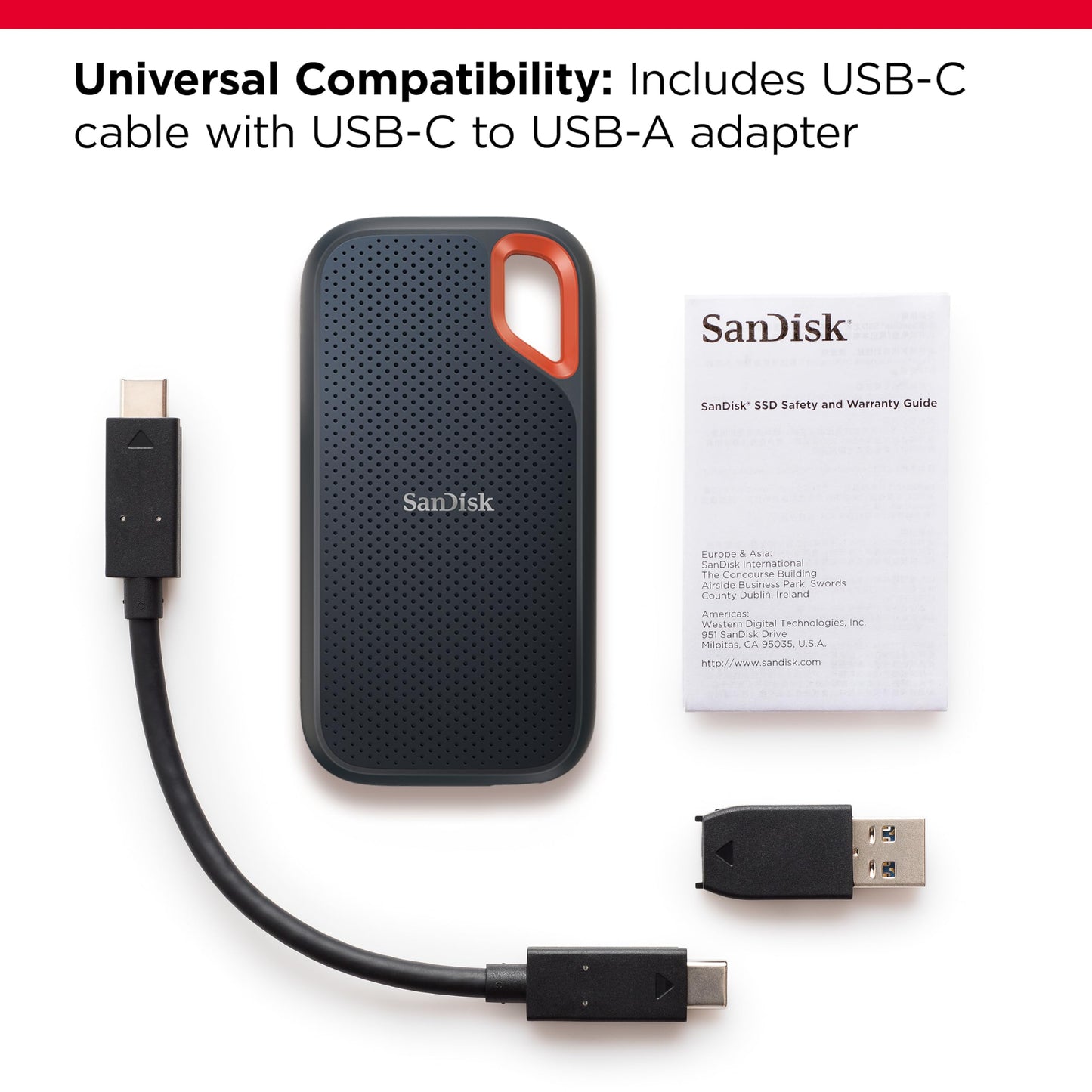 SANDISK 2TB Extreme Portable SSD (Old Model) - Up to 1050MB/s, USB-C, USB 3.2 Gen 2, IP65 Water and Dust Resistance, Updated Firmware - External Solid State Drive - SDSSDE61-2T00-G25