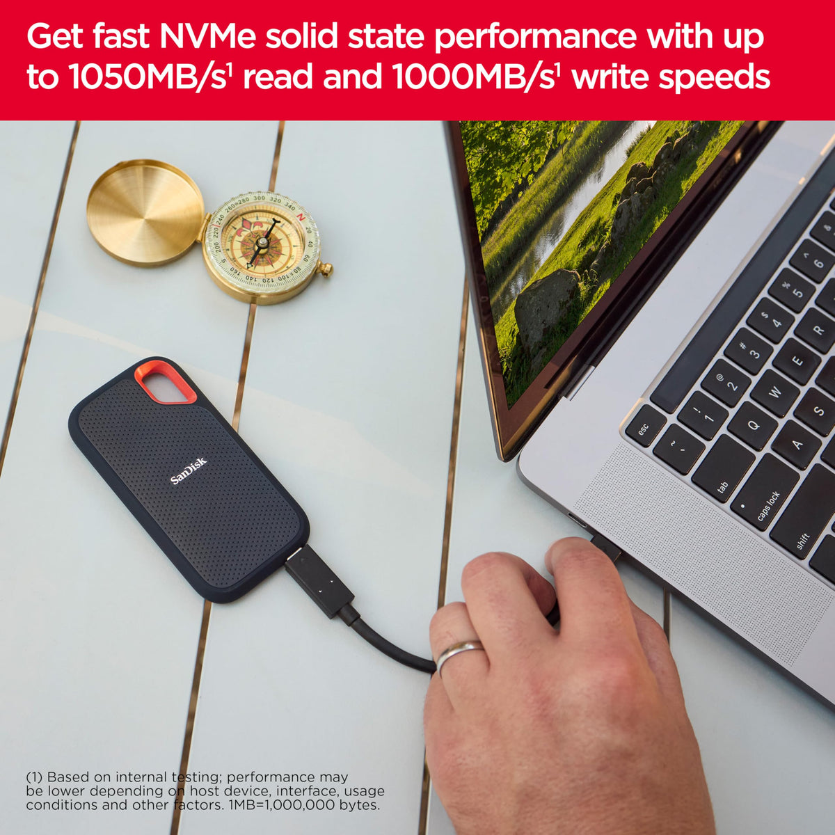 SANDISK 2TB Extreme Portable SSD (Old Model) - Up to 1050MB/s, USB-C, USB 3.2 Gen 2, IP65 Water and Dust Resistance, Updated Firmware - External Solid State Drive - SDSSDE61-2T00-G25