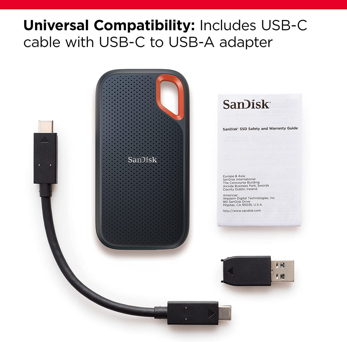 SANDISK 2TB Extreme Portable SSD (Old Model) - Up to 1050MB/s, USB-C, USB 3.2 Gen 2, IP65 Water and Dust Resistance, Updated Firmware - External Solid State Drive - SDSSDE61-2T00-G25