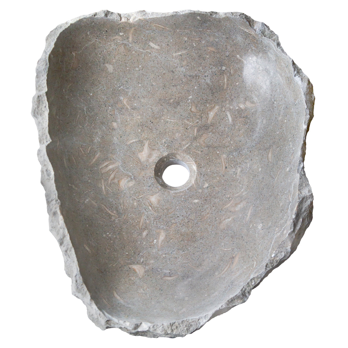 Seagrass Fossil Limestone Vessel Sink 16x20 Rustic Natural Stone Polished Interior