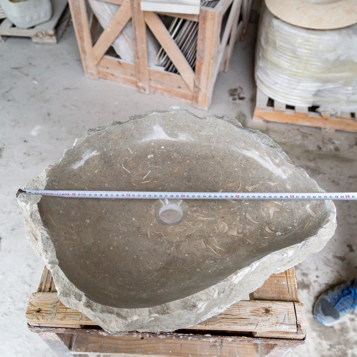 Seagrass Fossil Limestone Vessel Sink 16x20 Rustic Natural Stone Polished Interior