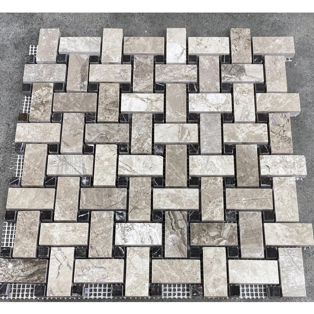 Silver Shadow Marble Basketweave Design on 12" x 12" Mesh Mosaic Tile