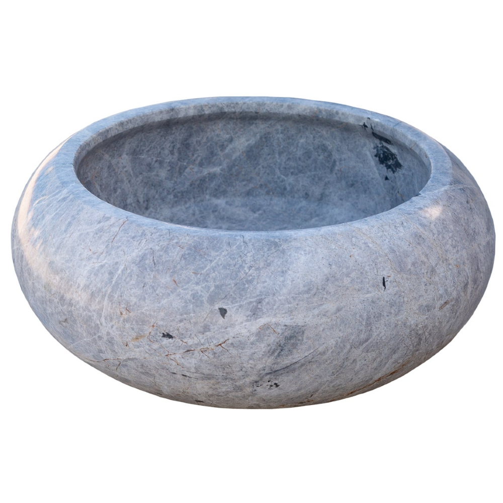 Silver Marble Vessel Sink - Premium Handcrafted Natural Stone Diameter 15.5 Height 6