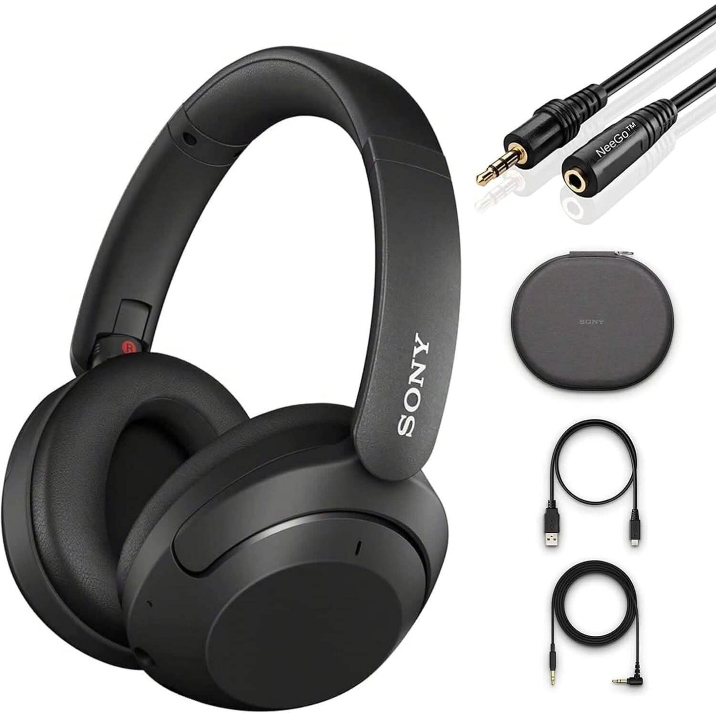 Sony Wireless Noise Cancelling Headphones WH-XB910N Bluetooth Headset + NeeGo 3.5mm Extension (Refurbished)