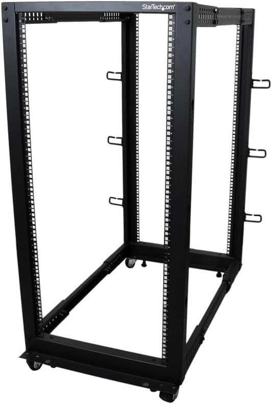 StarTech 25U 4-Post Server Rack, 19in Open Frame Rack with 40in (101cm) Mounting Depth and 1200lb (544kg) Weight Capacity, Mobile or Floor Mount IT Rack