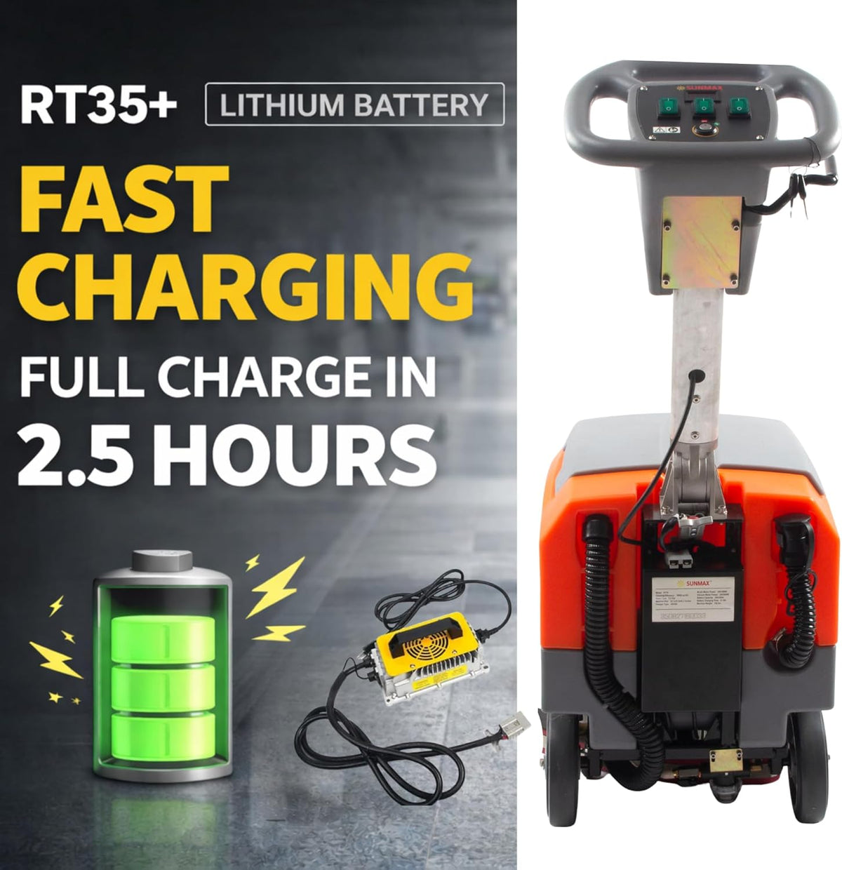 SUNMAX 17" Walk-Behind Floor Scrubber Machine, 19,000 Ft²/H, 2.5-Hour Fast Charging, Up to 2.5 Hours Runtime, 7.9/9.2-Gal Tanks, Commercial Hard Floor Cleaner | RT35+