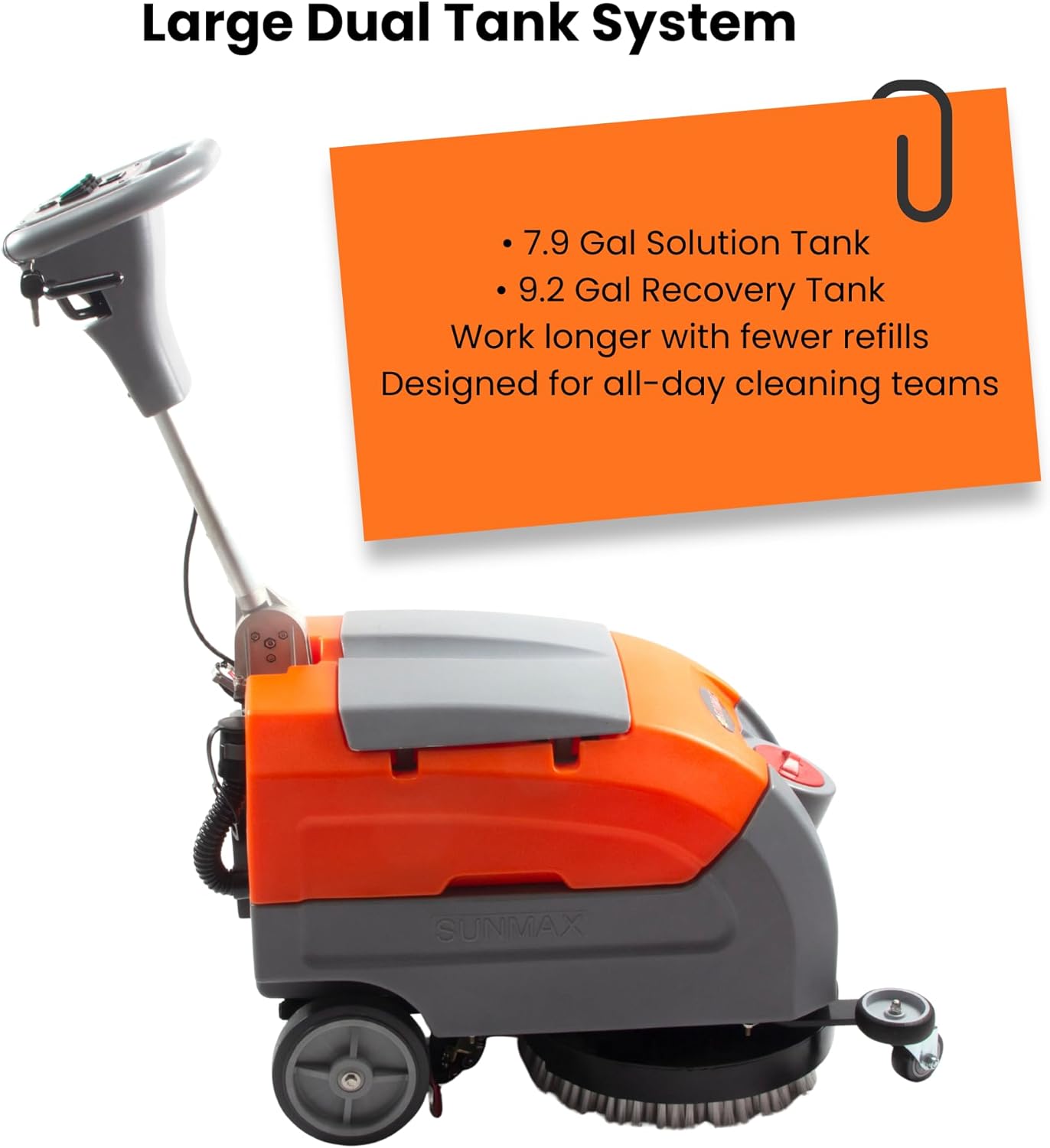 SUNMAX 17" Walk-Behind Floor Scrubber Machine, 19,000 Ft²/H, 2.5-Hour Fast Charging, Up to 2.5 Hours Runtime, 7.9/9.2-Gal Tanks, Commercial Hard Floor Cleaner | RT35+