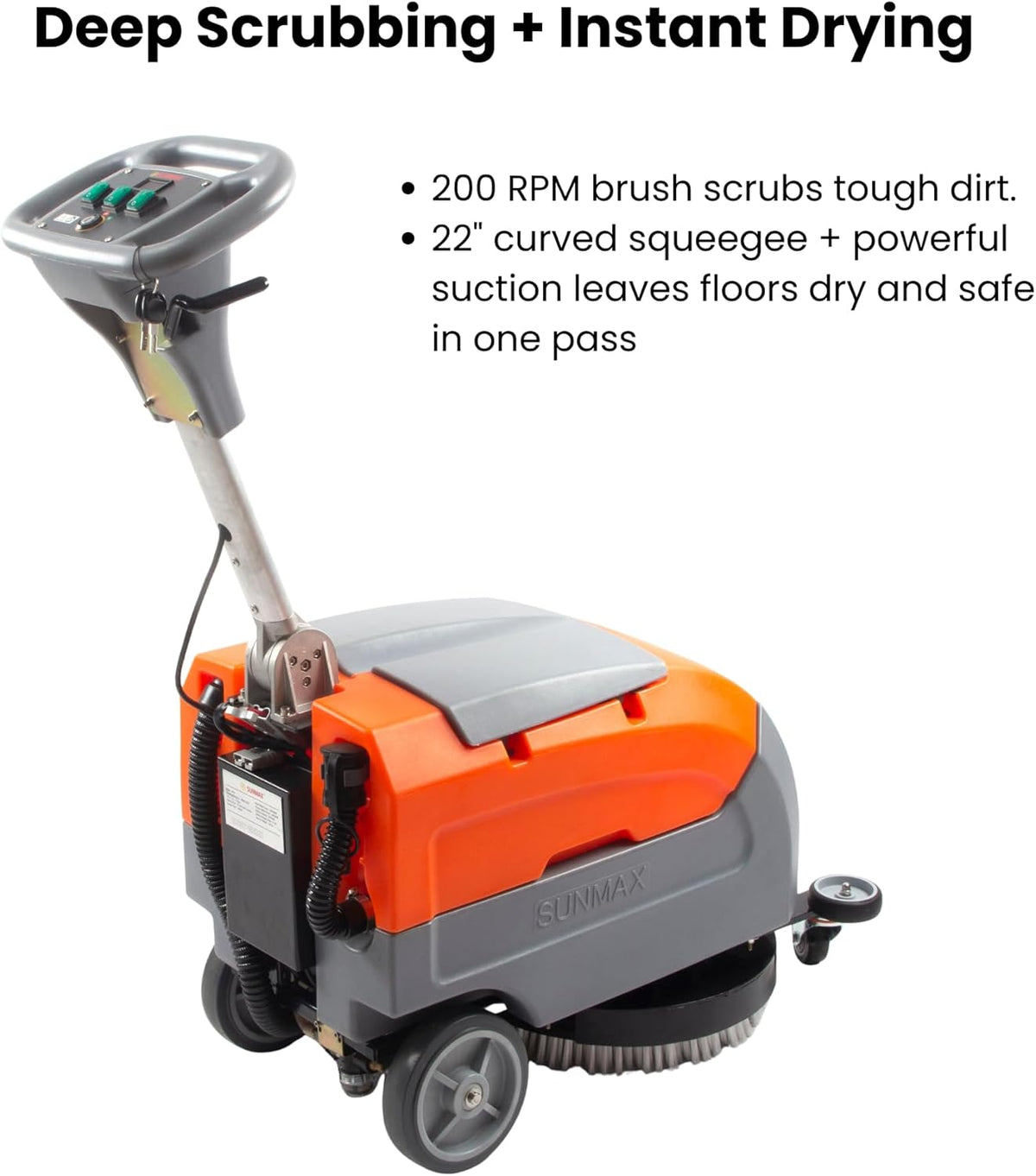 SUNMAX 17" Walk-Behind Floor Scrubber Machine, 19,000 Ft²/H, 2.5-Hour Fast Charging, Up to 2.5 Hours Runtime, 7.9/9.2-Gal Tanks, Commercial Hard Floor Cleaner | RT35+