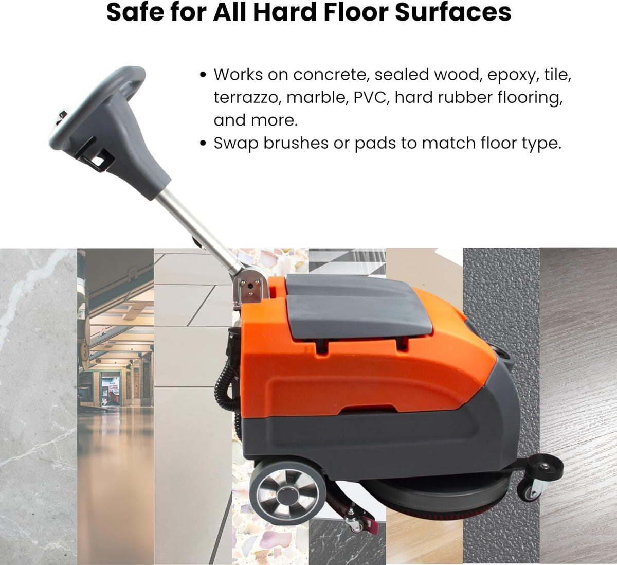 SUNMAX 17" Walk-Behind Floor Scrubber Machine, 19,000 Ft²/H, 2.5-Hour Fast Charging, Up to 2.5 Hours Runtime, 7.9/9.2-Gal Tanks, Commercial Hard Floor Cleaner | RT35+
