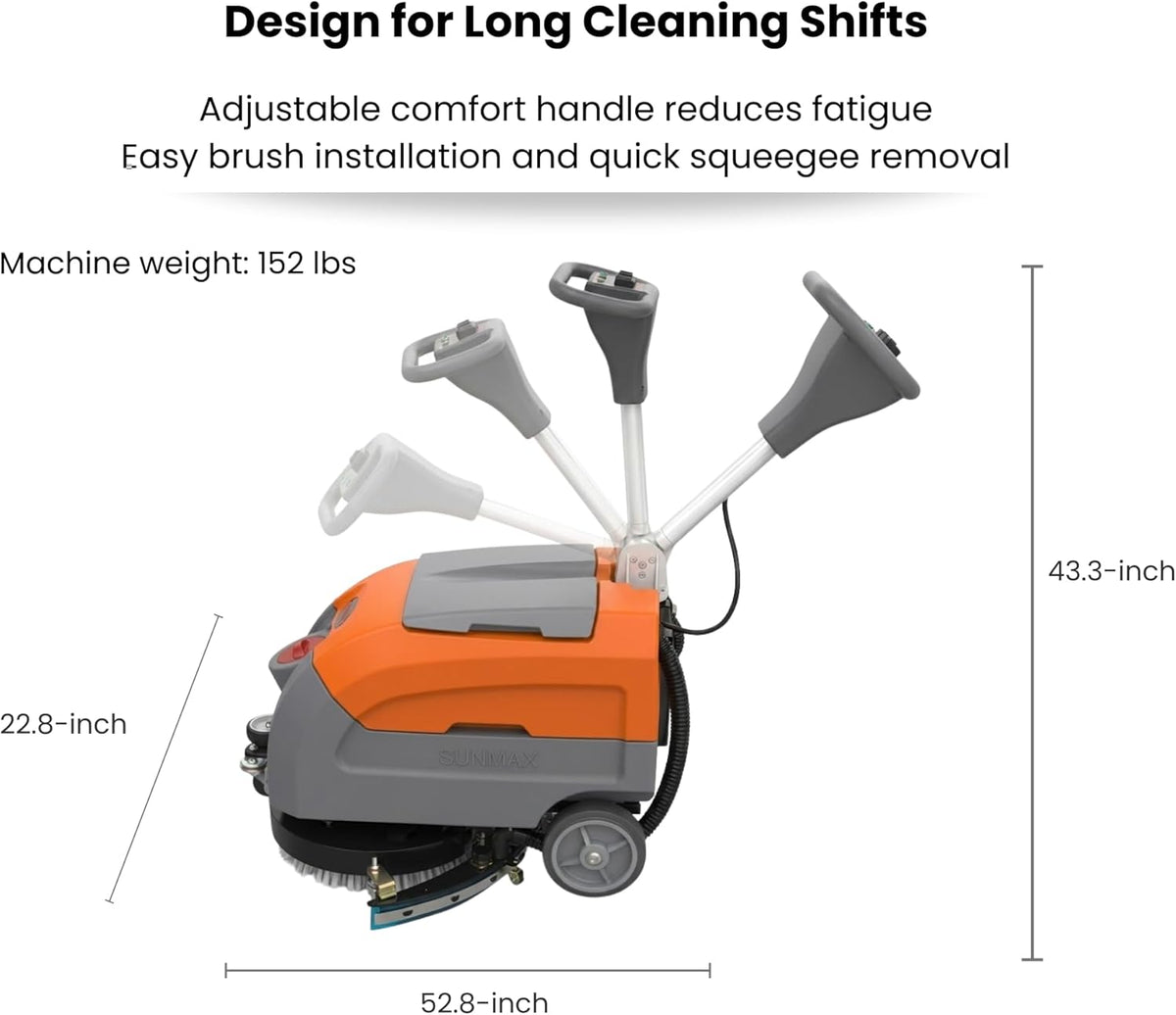 SUNMAX 17" Walk-Behind Floor Scrubber Machine, 19,000 Ft²/H, 2.5-Hour Fast Charging, Up to 2.5 Hours Runtime, 7.9/9.2-Gal Tanks, Commercial Hard Floor Cleaner | RT35+