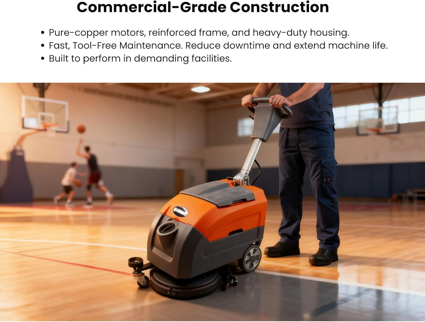 SUNMAX 17" Walk-Behind Floor Scrubber Machine, 19,000 Ft²/H, 2.5-Hour Fast Charging, Up to 2.5 Hours Runtime, 7.9/9.2-Gal Tanks, Commercial Hard Floor Cleaner | RT35+