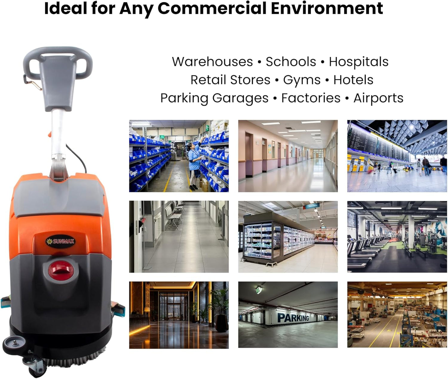 SUNMAX 17" Walk-Behind Floor Scrubber Machine, 19,000 Ft²/H, 2.5-Hour Fast Charging, Up to 2.5 Hours Runtime, 7.9/9.2-Gal Tanks, Commercial Hard Floor Cleaner | RT35+