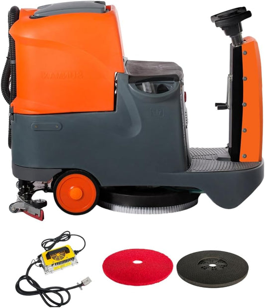 SUNMAX 22" Ride-On Floor Scrubber Machine, 18.5 Gal Tanks, 48,000 Sq.Ft/H Efficiency, 3.5H Fast-Charging Lithium Battery – Commercial & Industrial Floor Cleaning Machine