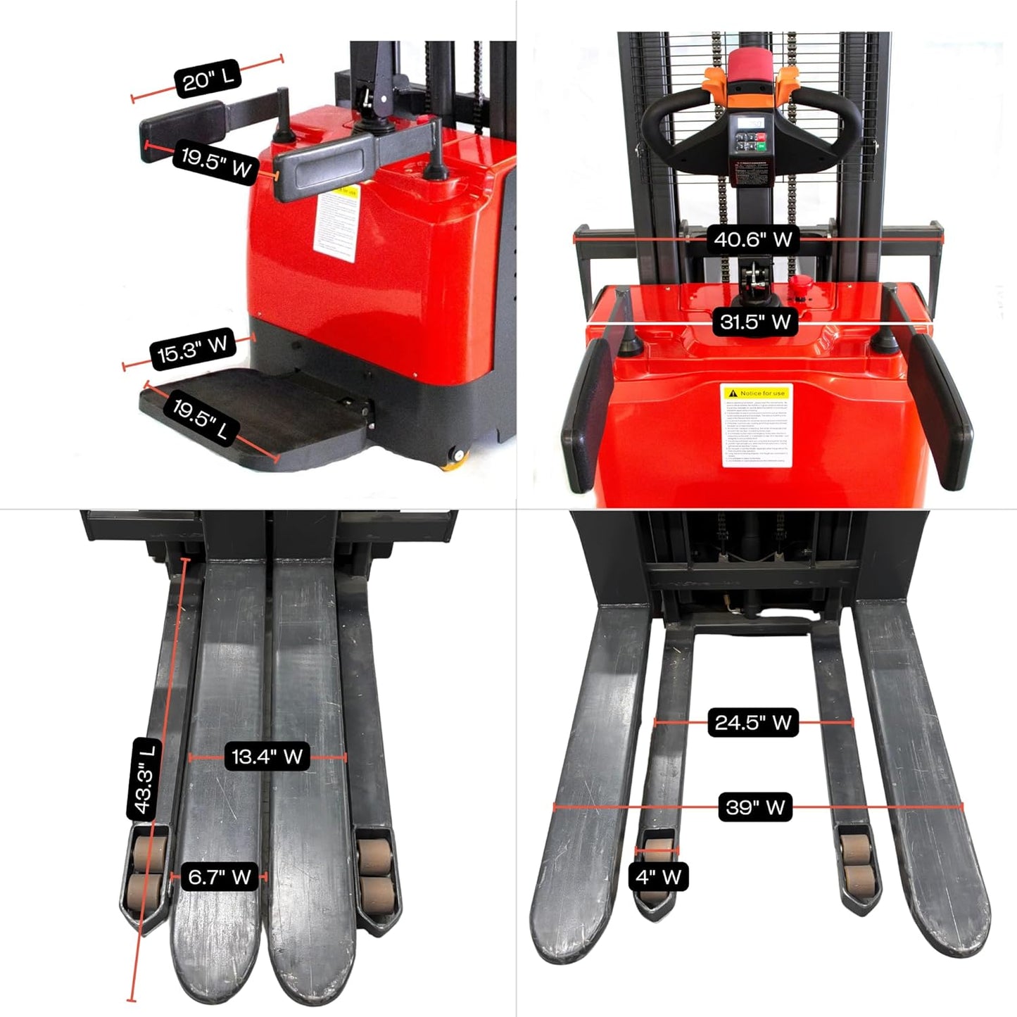 SUNMAX Full Electric Pallet Stacker, 3300 lb Capacity, 118" Lift Height, Powered Drive & Lift, Electromagnetic Brake, Walk-Behind Warehouse Stacker for Open-Bottom Pallets