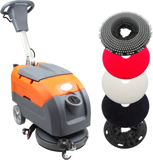SUNMAX RT35 17" Walk-Behind Floor Scrubber Machine, 7.9/9.2-Gal Tanks, 19000 sqft/h, with Anti-Collision Wheel for Protection