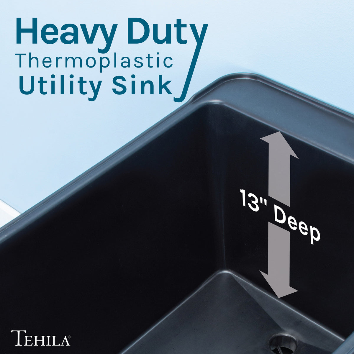 Tehila Space Saver Freestanding Black Utility Sink with Chrome Finish Gooseneck Faucet and Side Sprayer