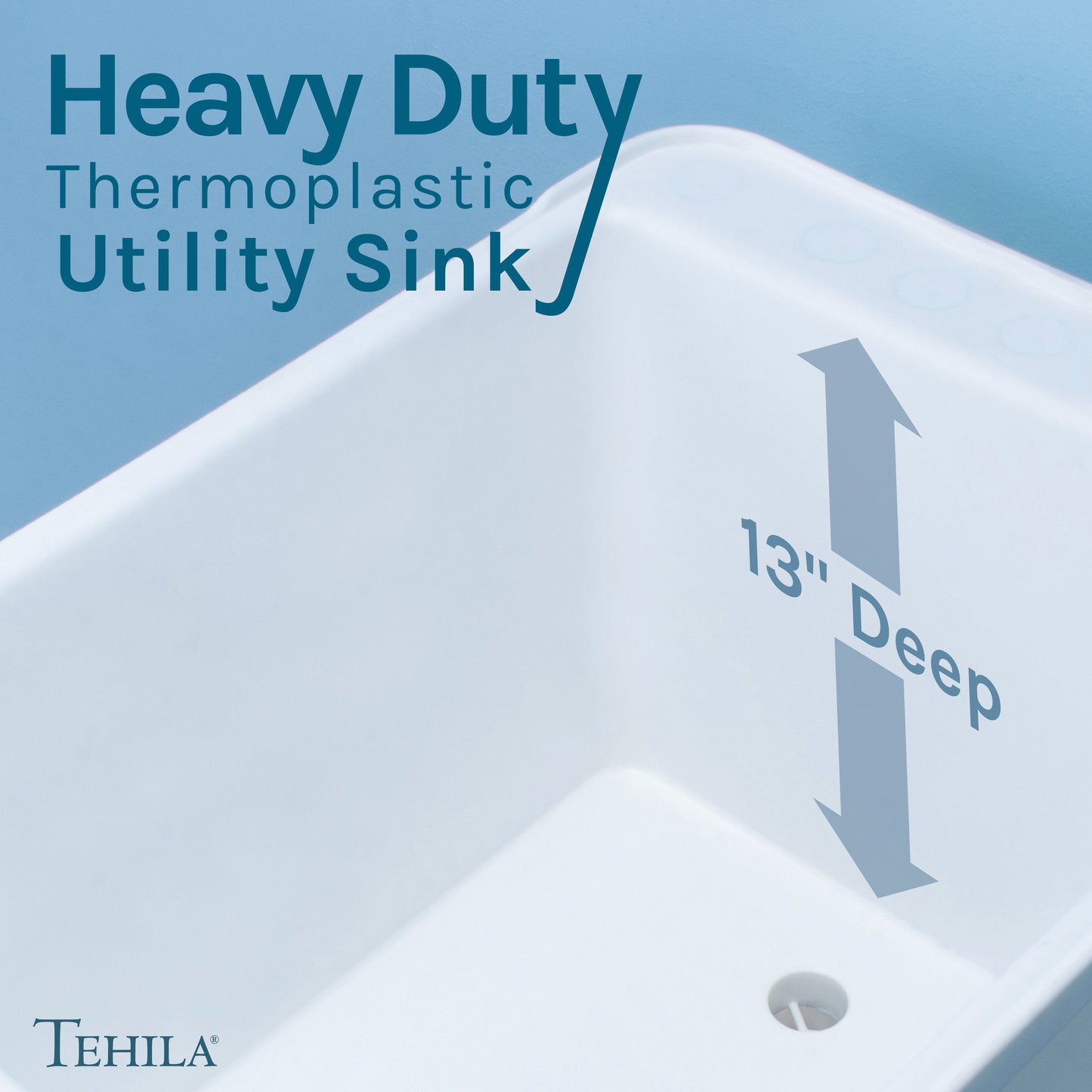 Tehila Space Saver Freestanding White Utility Sink with Black Finish Gooseneck Faucet and Side Sprayer