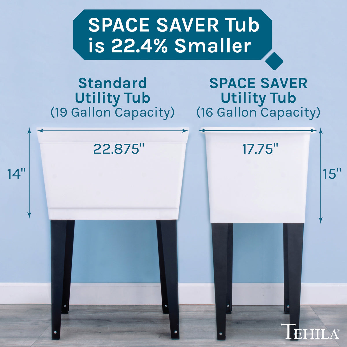 Tehila Space Saver Freestanding White Utility Sink with Black Finish Pull-Out Faucet