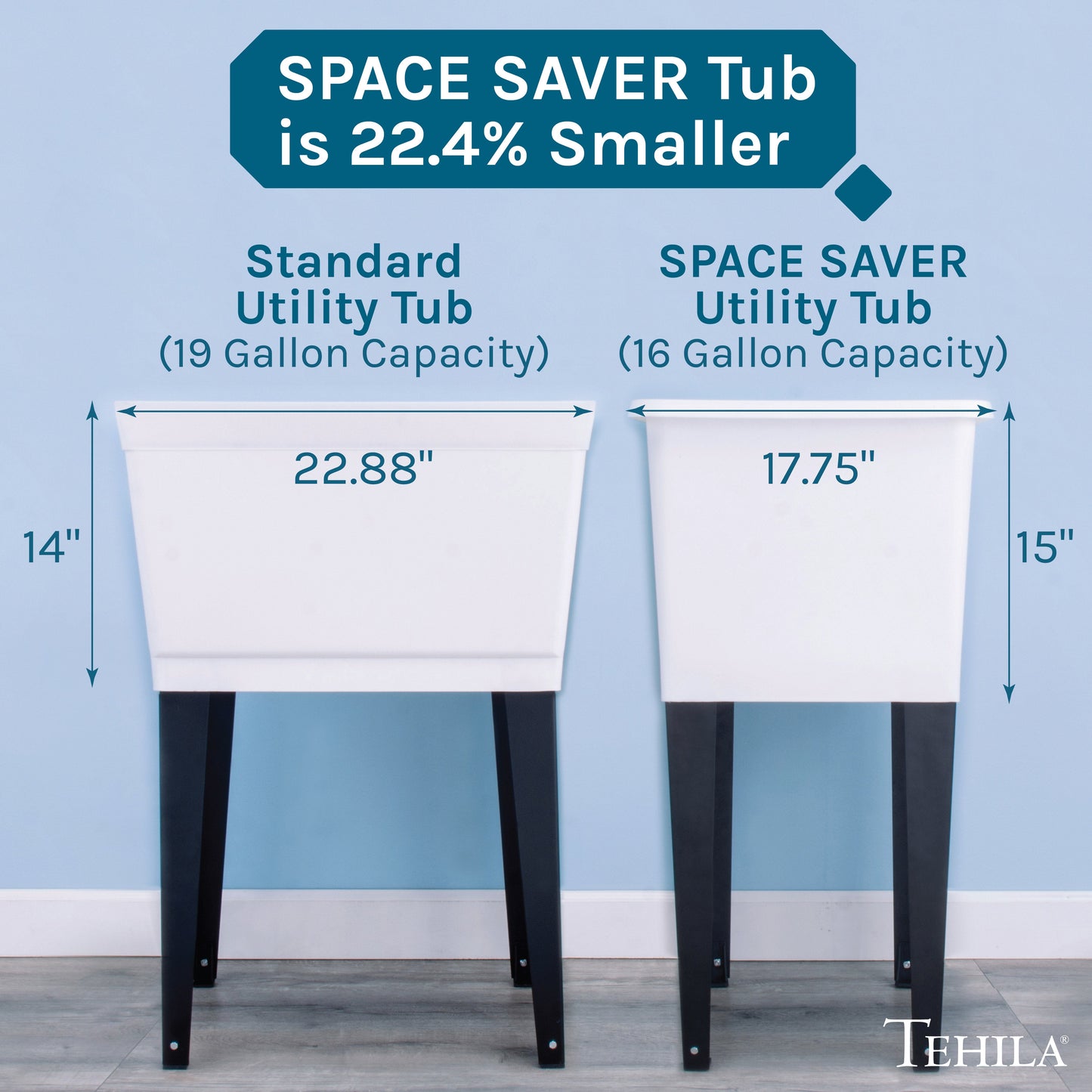 Tehila Space Saver Freestanding White Utility Sink with Chrome Finish Gooseneck Faucet and Side Sprayer