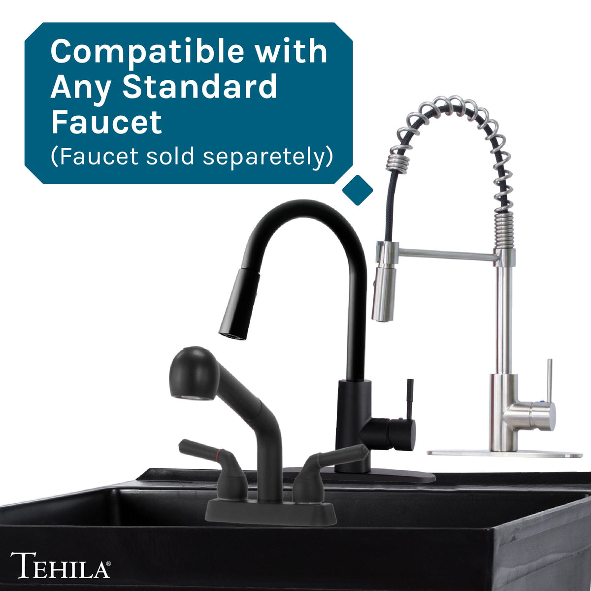 Tehila Standard Wall-Mounted Black Utility Sink, No Supply Lines