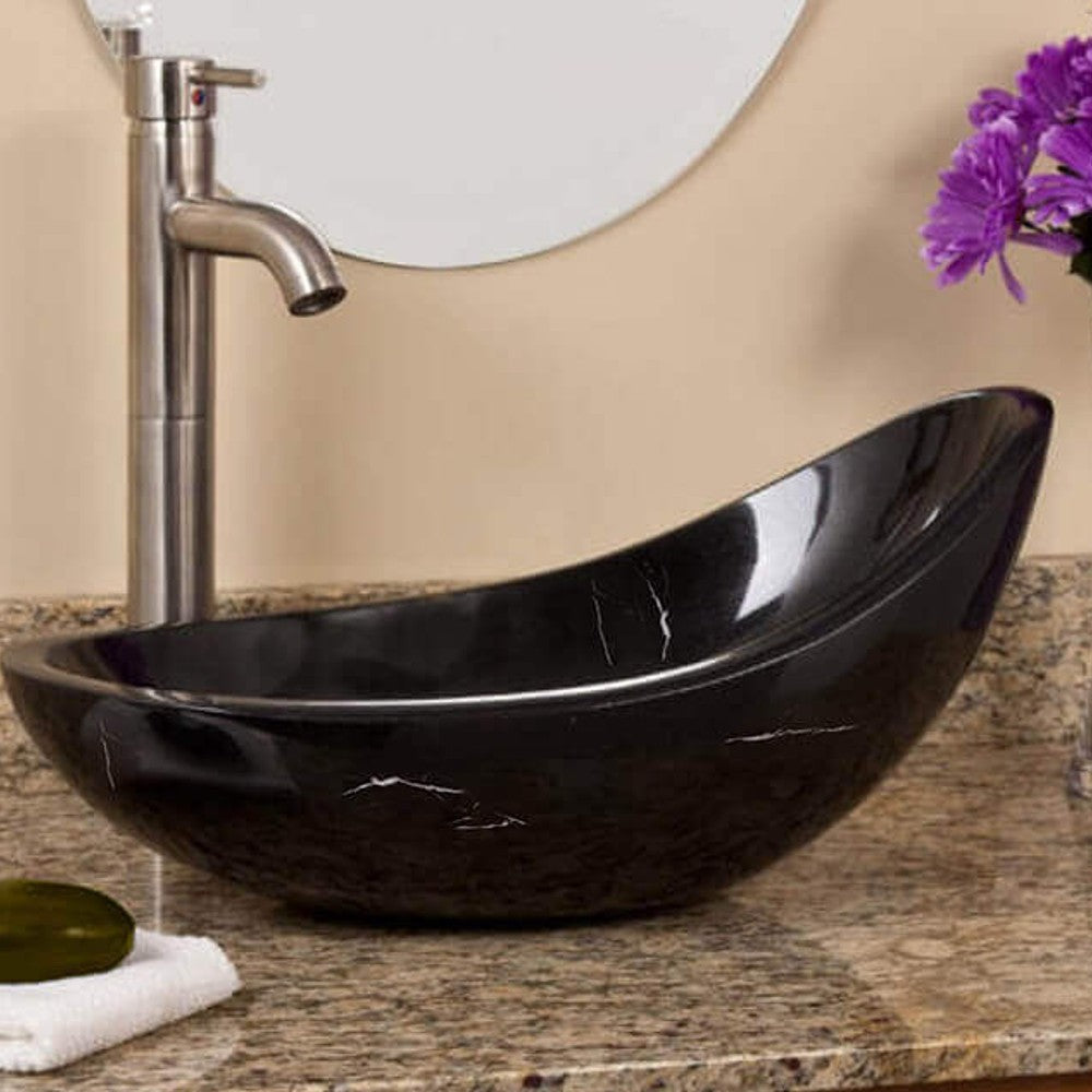 Turkish Marble Handcrafted Asymmetric Vessel Sink Polished 14x22