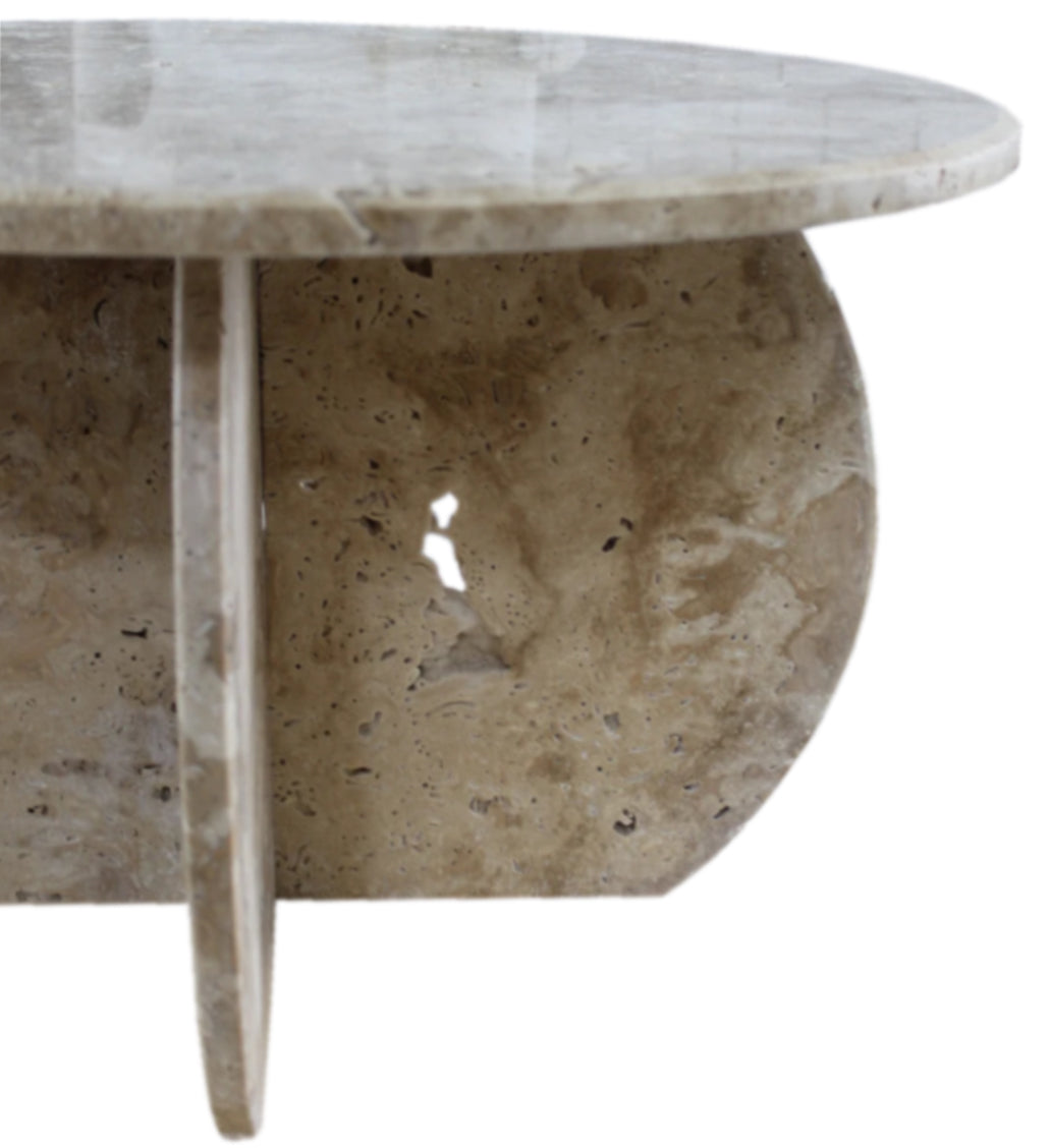 Light Travertine Unfilled Round Polished Coffee Table 27.5in