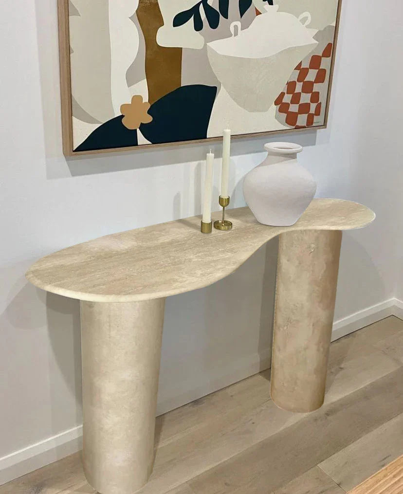 Beige Travertine Designer Console Table 48x15x36 Filled Honed