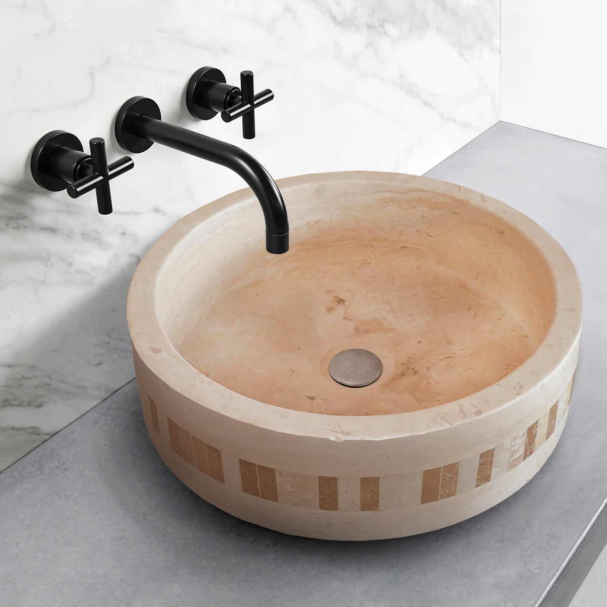 Light Travertine Natural Stone Cylinder Sink Honed Matte 16x6