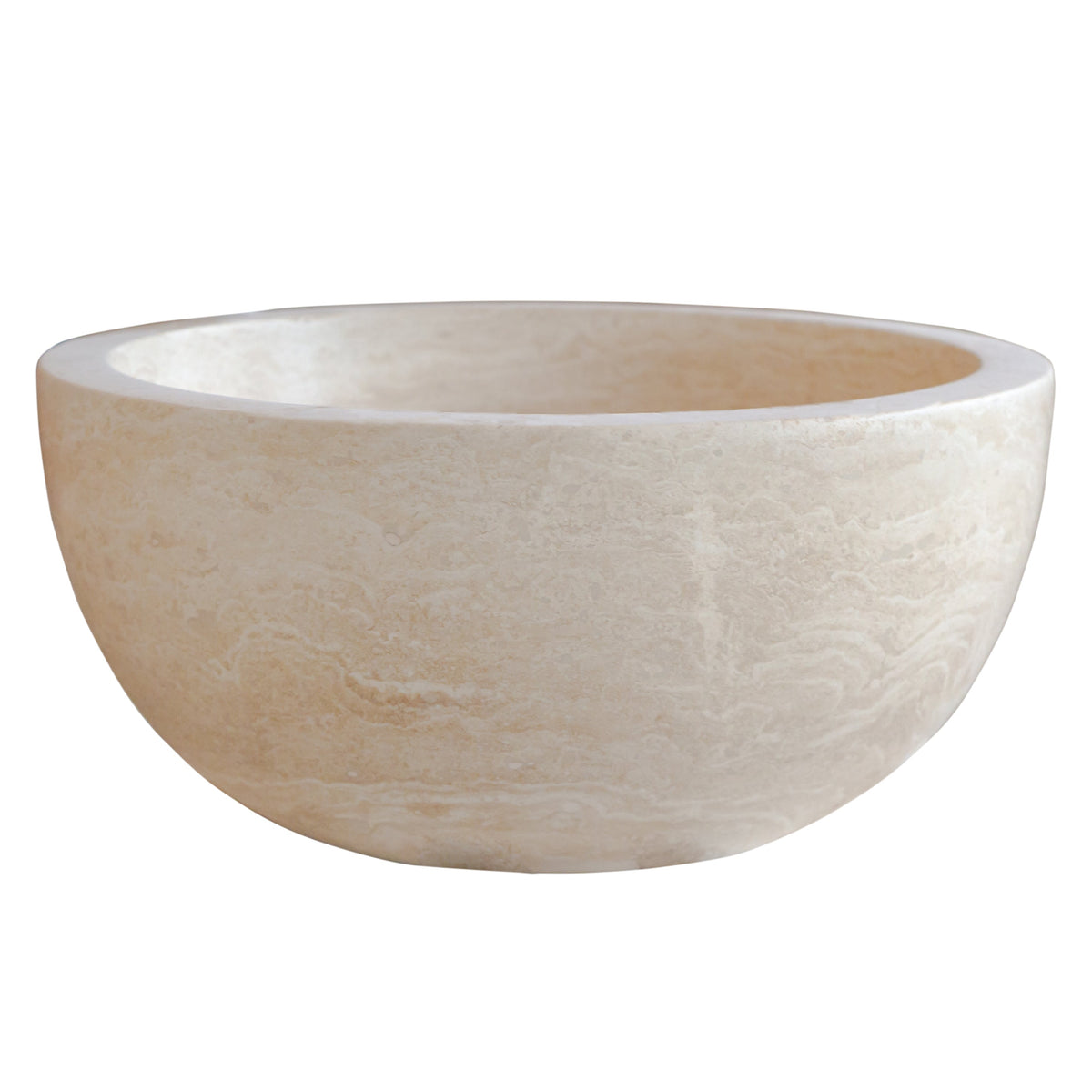 Light Travertine Natural Stone Round Vessel Sink 12.5 Inch Diameter 6 Inch Height