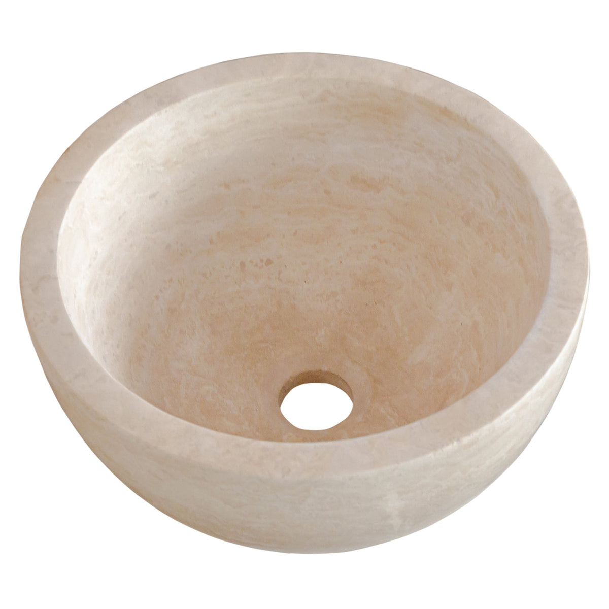 Light Travertine Natural Stone Round Vessel Sink 12.5 Inch Diameter 6 Inch Height