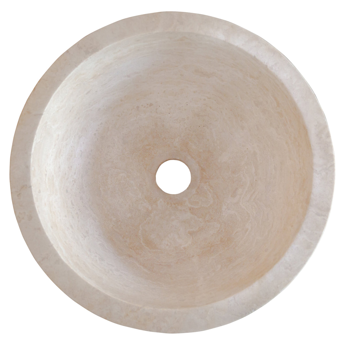 Light Travertine Natural Stone Round Vessel Sink 12.5 Inch Diameter 6 Inch Height