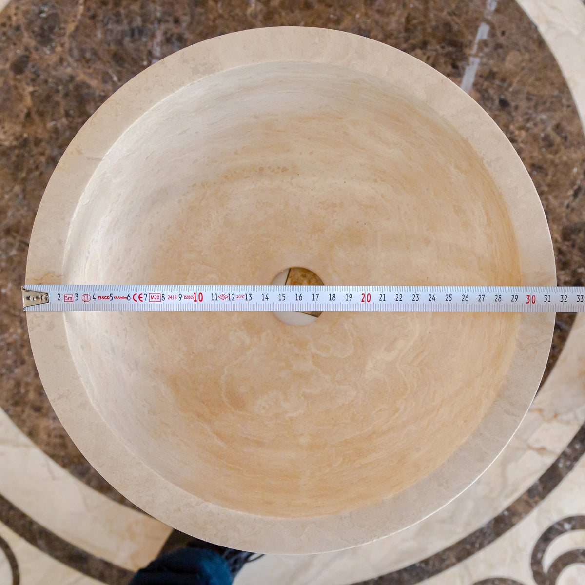 Light Travertine Natural Stone Round Vessel Sink 12.5 Inch Diameter 6 Inch Height