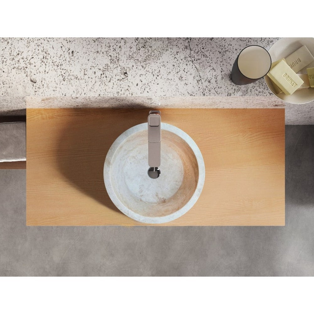 Light Beige Travertine Natural Stone Sculptural Conical Vessel Sink 16 x 6 Inch
